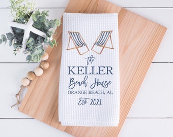 Custom Beach House Kitchen Towel  | Personalized Beach House Dish Towel | Personalized Kitchen Towel | Housewarming Gift | Summer Home Decor