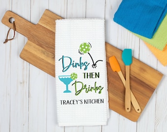 Dinks then Drinks Pickleball Towel | Funny Pickleball Kitchen Towel | Pickleball Player Gift | Custom Gift Women | Customized Dish Towel