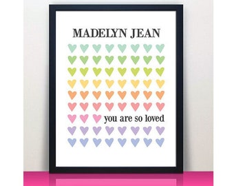 Personalized Girls Name Heart Print | Personalized Name Decor | Girls Room Decor | Kids Room Decor | Nursery Print | Heart Wall Art
