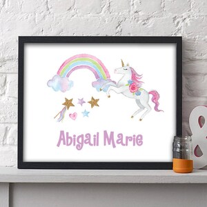 Girls Personalized Unicorn Art Print | Unicorn Gift | Unicorn Room | Unicorn Birthday | Girls Nursery | Nursery Name Decor | Girls Room