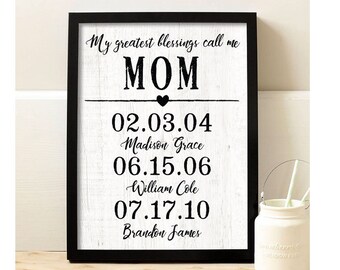 My Greatest Blessings Call Me Mom Print | Personalized Home Decor | Custom Mother's Day Gifts | Special Dates Print | Family Wall Art