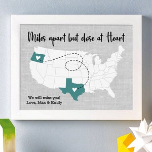 Custom Miles Apart Print | Two State Paper Art Print | Personalized Map | Long Distance Gift | Moving Away Gift | Custom Long Distance Gift