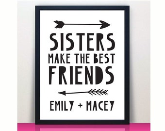 Personalized Sisters Print | Girls Room Decor | Sisters Room | Sister Gift | Kids Wall Art | Playroom Decor | Sisters Best Friends