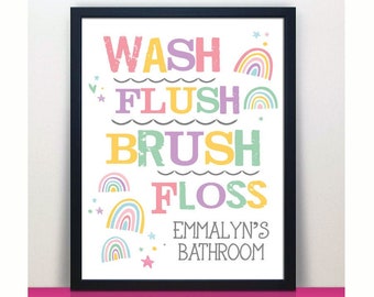 Rainbow Bathroom Art Print | Bathroom Sign | Kids Bathroom | Bathroom Art Wall Decor | Girls Bathroom Decor | Kids Bathroom Wall Art