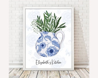 Ginger Jar Styled Print | Personalized Floral Pot Print | Kitchen Decor | Housewarming Gift | Gifts For Her | Chinoiserie