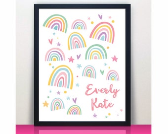 Personalized Girls Rainbow Print | Custom Name Print | Girls Room Decor | Kids Room Decor | Nursery Wall Art | Girl's Nursery Decor