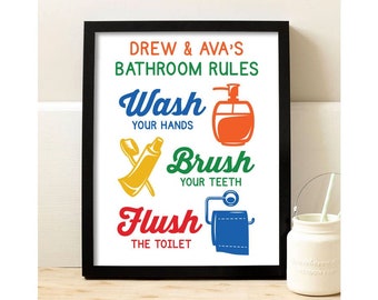 Personalized Kids Bathroom Rules Print | Bathroom Decor | Kids Bathroom Wall Art | Bathroom Rules Print