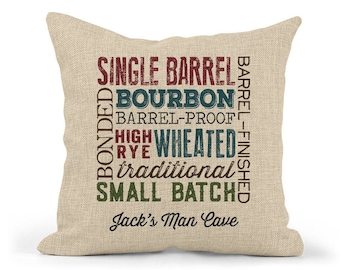 Personalized Bourbon Types  Pillow | Custom Man Cave Decor | Housewarming Gifts | Father's Day Gifts | Gifts for Him | Bourbon Types Collage