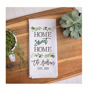 Personalized Home Sweet Home Kitchen Towel | Custom Waffle Weave Dish Towel | Personalized Kitchen Towel | Housewarming Gift | Wedding Gift