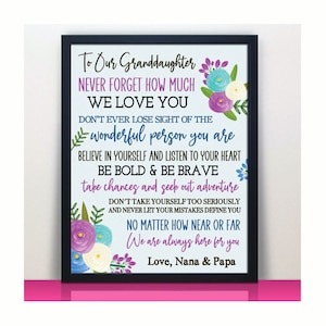 Granddaughter Framed Wall Art | Granddaughter Keepsake Poster | Gift for Granddaughter | Granddaughter Wall Art | Granddaughter Present