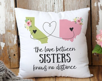 Personalized Sister Two State Pillow | Long Distance Gift | Love Between Sisters | Two State Pillow | Custom Throw Pillow | Moving Away Gift