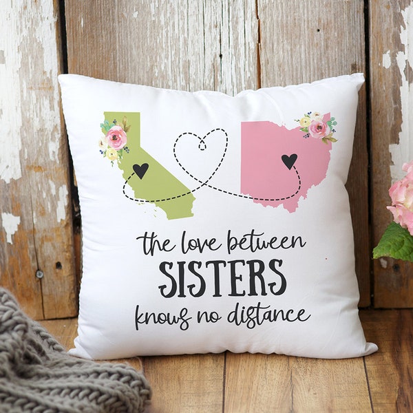 Personalized Sister Two State Pillow | Long Distance Gift | Love Between Sisters | Two State Pillow | Custom Throw Pillow | Moving Away Gift