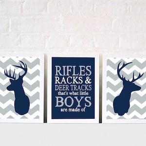 Chevron Deer Print Set | Nursery Decor | Boy Nursery Wall Art | Antler Print | Deer Print | Set of Three Prints | Boy Room Decor