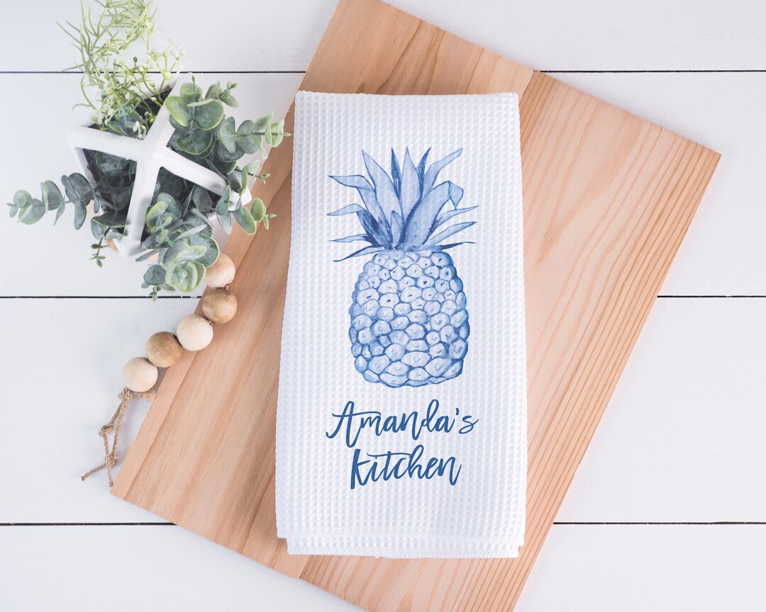 Blue Pineapple Kitchen Towel Personalized Kitchen Towel Etsy
