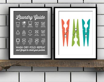 Laundry Print Set - Mud Room Decor - Laundry Room Decor - Laundry Wall Art - Laundry Guide - Rustic Laundry Room Decor