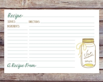 INSTANT DOWNLOAD Bridal Shower Recipe Card - Mason Jar Recipe FLAT Rustic Bridal Printable Sunflower Bridal Shower