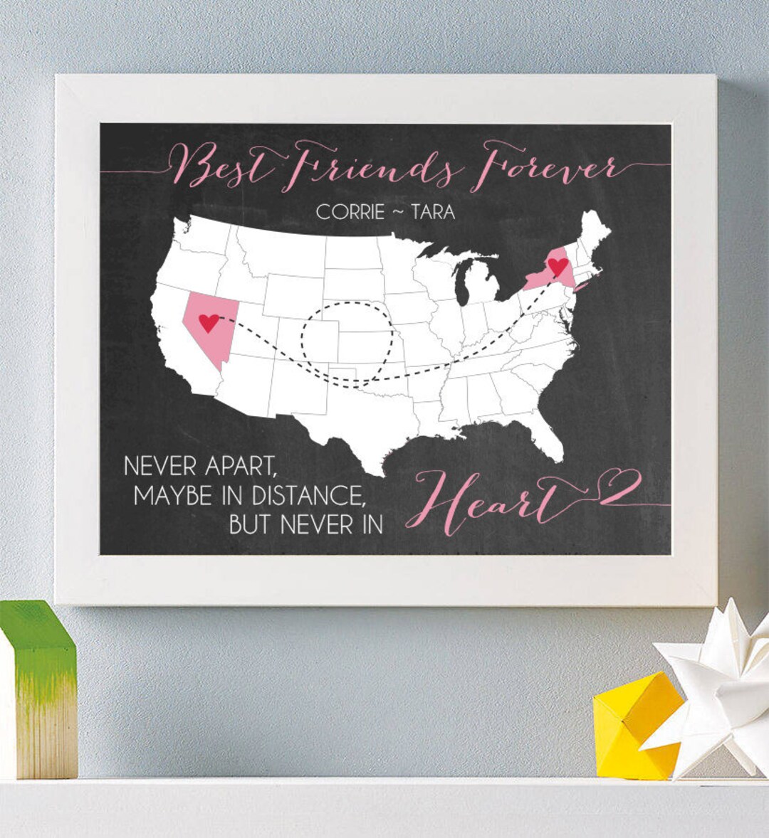 Friend Map Print - Friend Gift - Going Away Gift - Long Distance ...