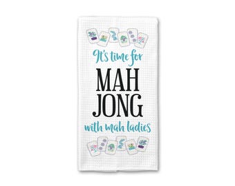 Mahjong Waffle Weave Towel | Mahjongg themed Towel | Mahjong-themed Gift for Kitchen | Mahjong Party Gift | Hostess Gift