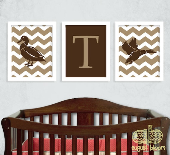Duck Print Set | Boy Nursery Decor | Hunting Nursery Theme | Mallard Duck Print | Set of Three Prints | Chevron Nursery Wall Decor