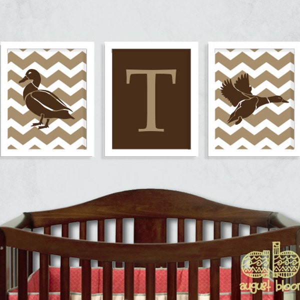 Duck Print Set | Boy Nursery Decor | Hunting Nursery Theme | Mallard Duck Print | Set of Three Prints | Chevron Nursery Wall Decor