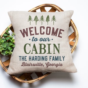 Personalized Welcome to Our Cabin Pillow | Custom Cabin Decor | Personalized Throw Pillow | Housewarming Gift | Decorative Pillow