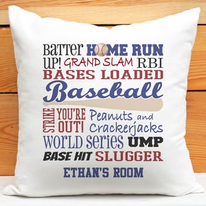 Personalized Baseball Word Collage Pillow | Custom Boys Bedroom Decor | Brother Gift Pillow | Kids Room Gift | Personalized Sports Decor