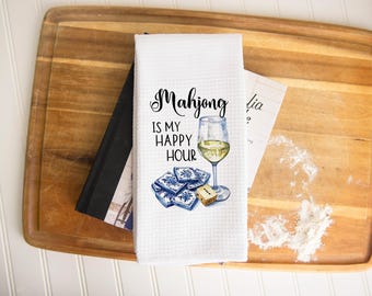 Mahjong Happy Hour Dish Towel - Waffle Texture, Drink Lover Gift