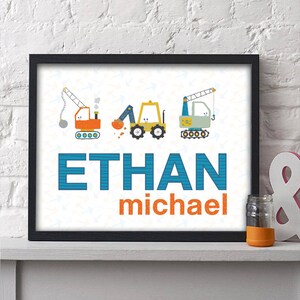 Boys Construction Print | Boys Bedroom Decor | Personalized Print | Boys Room Decor | Name Decor | Playroom Decor