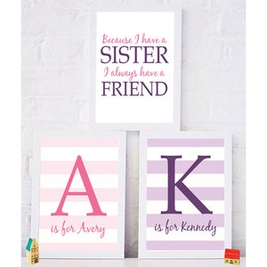 Set of 3 Paper Prints | Sisters Wall Art | Sisters Decor | Girls Room | Big Sister Gift | Girls Room Sign | Girls Bathroom | Sisters Sign