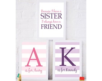 Set of 3 Paper Prints | Sisters Wall Art | Sisters Decor | Girls Room | Big Sister Gift | Girls Room Sign | Girls Bathroom | Sisters Sign