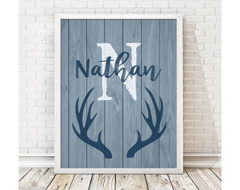 Boys Deer Antler Art Print | Boys Room Sign | Boy Nursery Wall Art | Hunting Nursery | Boys Hunting Themed | Woodland Nursery Wall Art