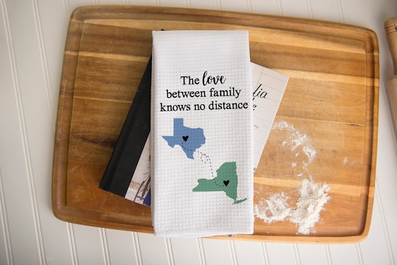 Long Distance State Waffle Weave Dish Towel | Personalized Kitchen Towel | Going Away Gift | Personalized Dish Towel | Grandparent Gift