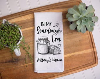 Sourdough Era Starter Dish Towel | Bread Baking Kitchen Towel | Waffle Weave Tea Towel | Housewarming Gift | Gift for Baker | Bakery Decor