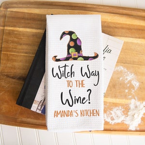 Witch Way To The Wine Halloween Kitchen Towel | Halloween Towel | Funny Seasonal Decor | Witch Kitchen Towel | Halloween Decor