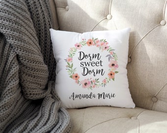 Personalized Dorm Sweet Dorm Pillow | Custom Girl's Bedroom Decor | Girls Personalized Decor | Dorm Room Decor | College Pillow