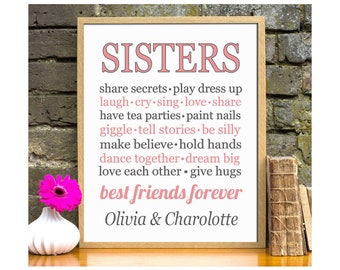 Sisters Print | Playroom Decor Print | Sister Room | Twin Sister Sign | Nursery Decor | Girls Bathroom Decor