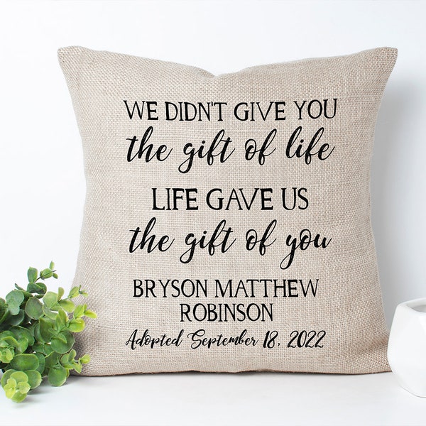 Personalized Adoption Date Pillow | Gotcha Day Gift | Custom Kids Room Decor | Personalized Adopted Child Gifts | Gifts for Family