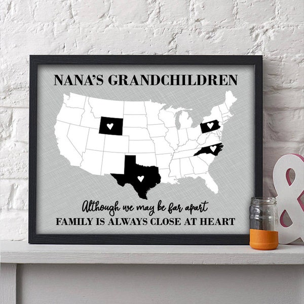 Personalized Grandparent Paper Art Print | Long Distance Grandparent Gift | Grandparent Map | Grandparent Gift | Grandma Gift | Grandma Map
