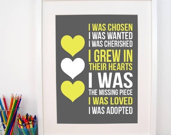 Adoption Print | I Was Chosen Print | Adoptive Mother Gift | Adoption Shower | Nursery Decor | Nursery Art