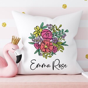 Personalized Floral Name Pillow | Custom Girls Flower Throw Pillow | Personalized Girl&#39;s Bedroom Decor | Custom Bedroom Decor