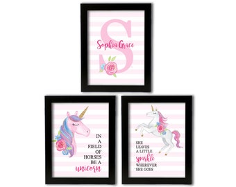 Unicorn Print Set | Unicorn Nursery | Rainbow Room | Big Girl Room | Set of Three Prints | Girls Nursery Decor | Girls Wall Art