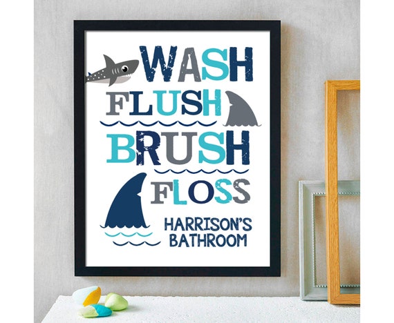Shark Bathroom Art Print Bathroom Sign Kids Bathroom Etsy