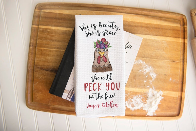 Chicken Lady Kitchen Towel: Personalized Humor (16x24 Waffle Weave) imagem 2