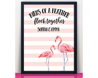 Sisters Birds of a Feather | Girls Flamingo Print | Pink Sisters Sign | Girls Room | Sisters Room Decor | Dorm Decor | Sister Gift