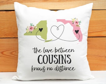 Personalized Long Distance Cousins Pillow | Gift For Cousin Ideas | Two State Pillow | Custom Throw Pillow | Moving Away Gift