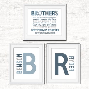 Set of 3 Brother Initial Print | Brother Wall Art | Boys Room | Boys Shared Room | Boys Room Sign | Boys Bathroom | Brother Sign