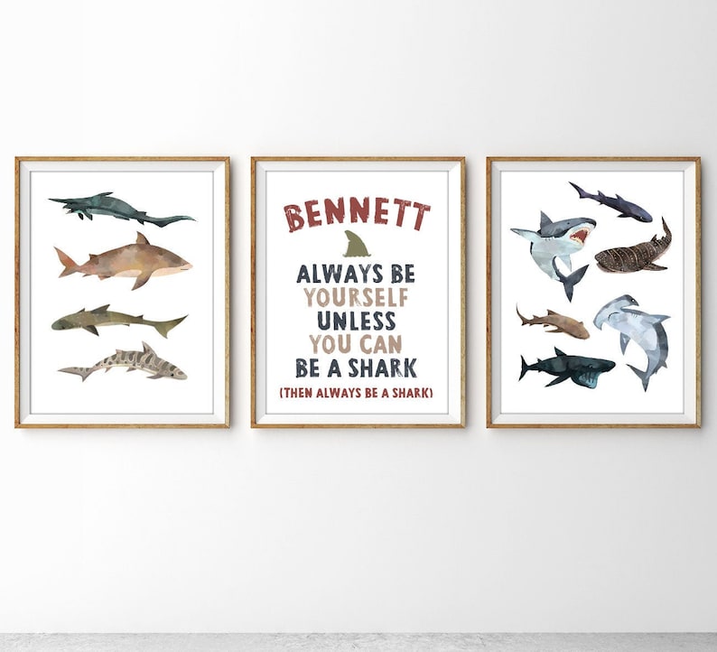 Set of 3 Shark Prints | Shark Wall Art | Boys Room Decor | Boys Room ...