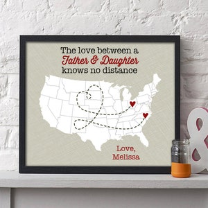 Father and Daughter Long Distance Print | Two State Print | Map Print | Fathers Day Gift | Dad and Daughter | Love Knows No Distance