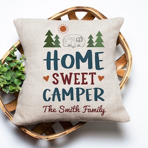 Personalized Home Sweet Camper Pillow | Custom Camper Decor | Personalized Camping Pillow | Custom Camping Gifts | Retirement Gift