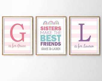 Set of 3 Paper Prints | Sisters Wall Art | Sisters Decor | Girls Room | Big Sister Gift | Girls Room Sign | Girls Bathroom | Sisters Sign